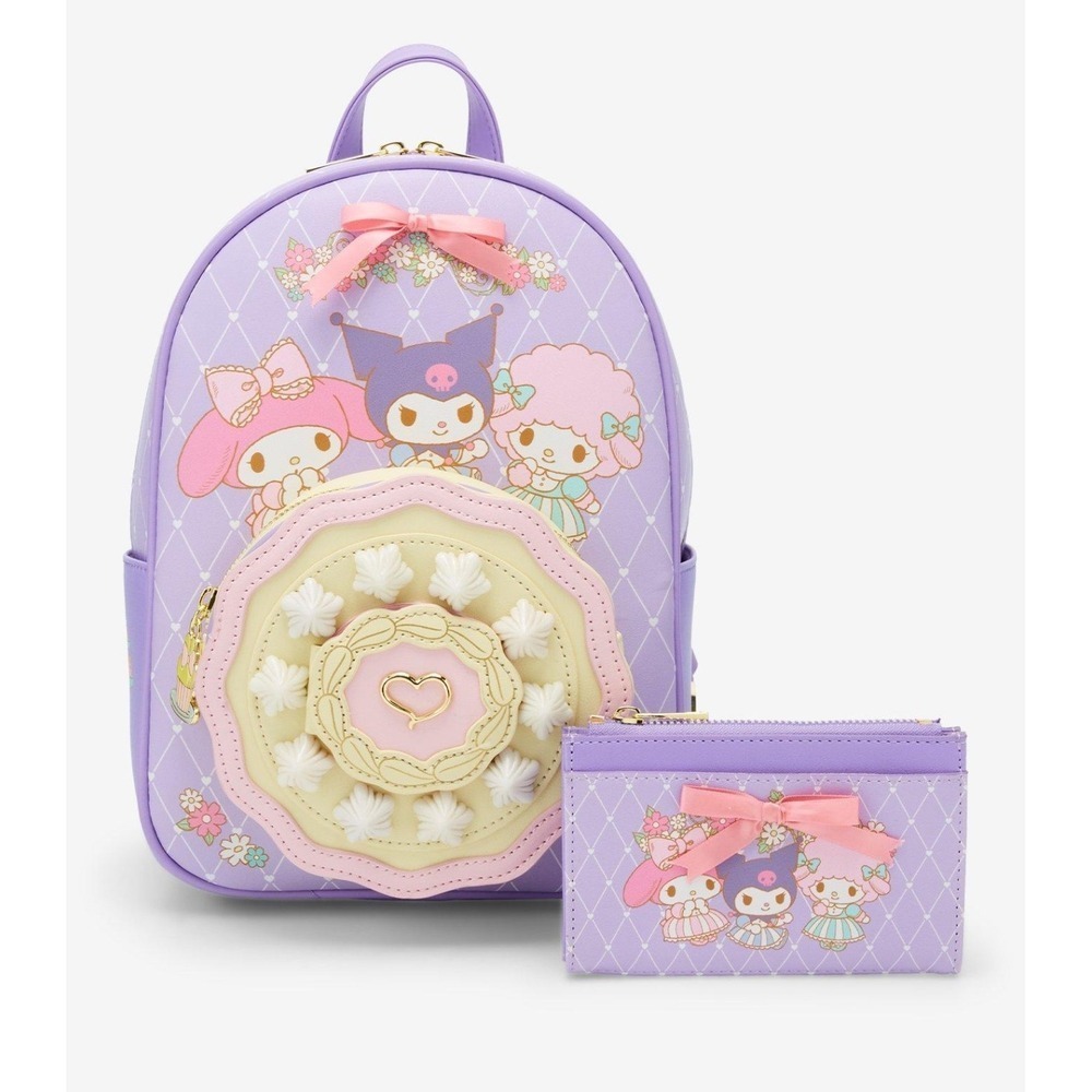 My Melody Kuromi Cake Mini Backpack & Wallet Sanrio Sweet Piano Purple NWT